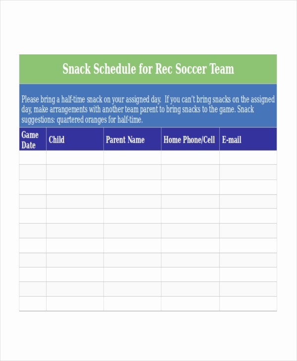 Snack Schedule Template for Baseball Awesome Snack Schedule Template 7 Free Word Excel Pdf