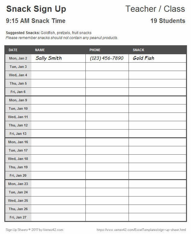Snack Schedule Template for Baseball Inspirational Sign Up Sheets Potluck Sign Up Sheet