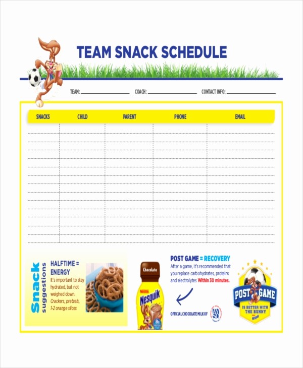 Snack Schedule Template for Baseball Inspirational Snack Schedule Template 7 Free Word Excel Pdf