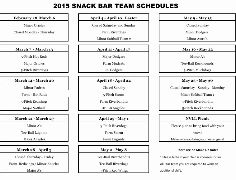 Snack Schedule Template for soccer Fresh Team Snack Schedule Evolist