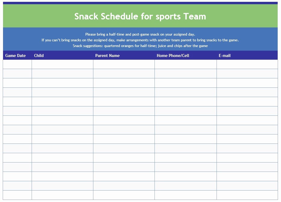 Snack Schedule Template for soccer Inspirational Sports Schedule Template 9 Free Templates Schedule