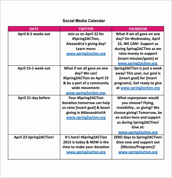 Social Media Content Calendar Templates Unique 8 Sample social Media Calendar Templates to Download