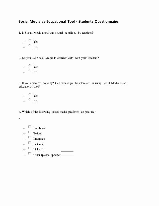 Social Media Templates for Students Lovely Questionnaire social Media as Educational tool