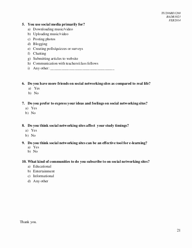 Social Media Templates for Students Luxury Use Of social Media Survey Questions