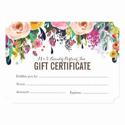 Spa Gift Certificate Template Free Unique Painted Floral Salon Gift Certificate Template Card