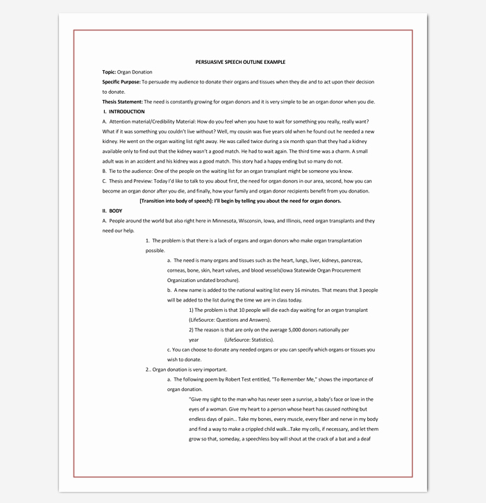 Special Occasion Speech Outline Template Elegant Speech Outline Template 38 Samples Examples and formats