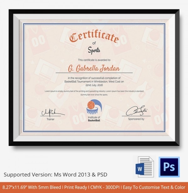 Sports Certificate Templates for Word Beautiful Sports Certificate Template 6 Word Psd format Download