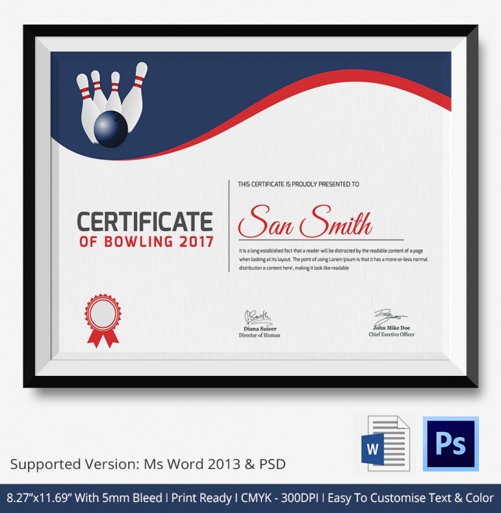 Sports Certificate Templates for Word Fresh 5 Bowling Certificates Psd &amp; Word Designs