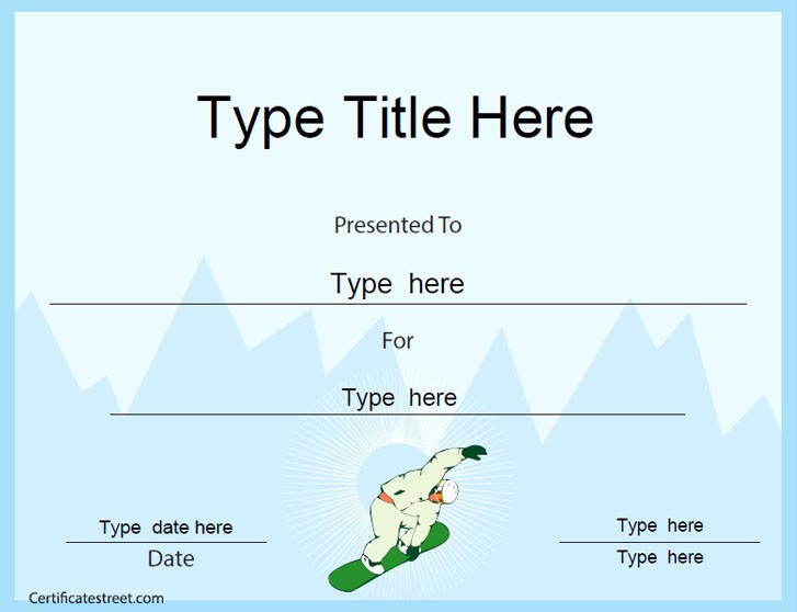 Sports Certificate Templates for Word Unique Sports Certificates Snowboard Certificate Template