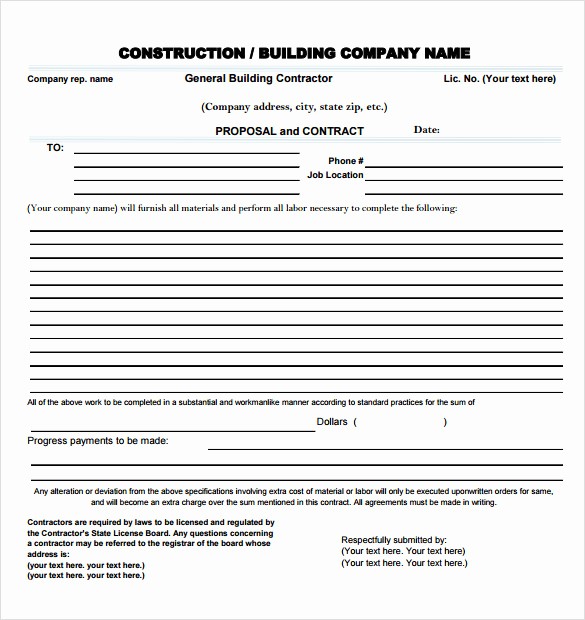 Standard Bid form for Construction Beautiful 13 Sample Contractor Proposals