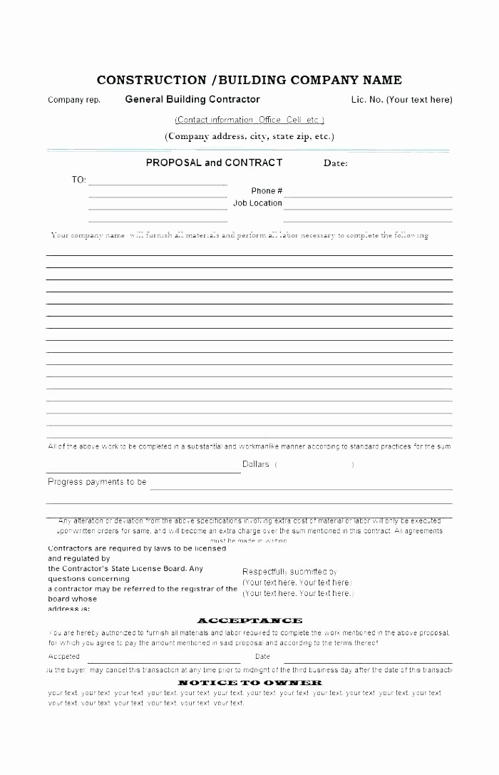 Standard Bid form for Construction Fresh Simple Construction Contract Template Free Beautiful