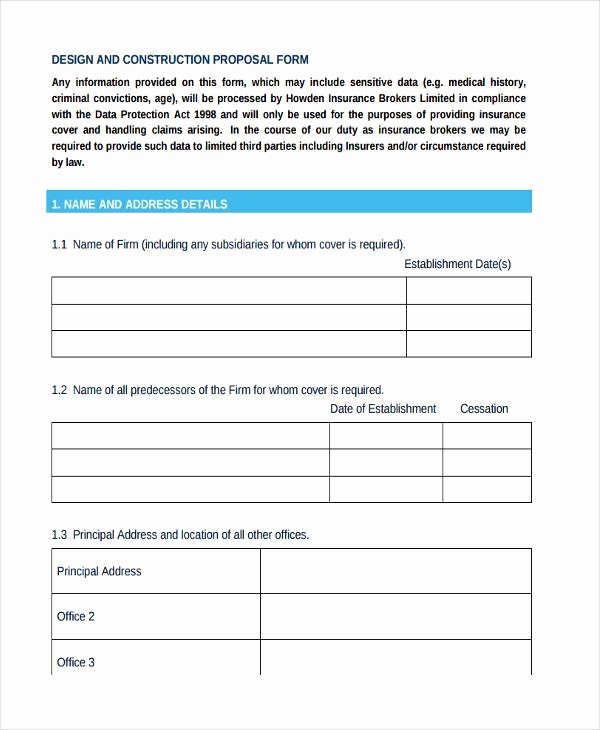 Standard Bid form for Construction Luxury Blank Proposal forms