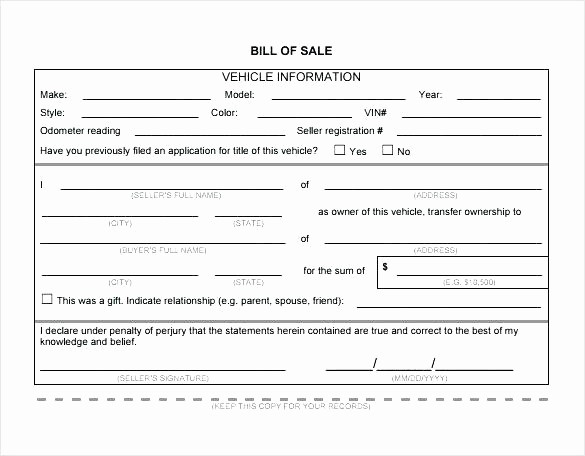 Standard Bill Of Sale form Awesome Bill Sale for Used Car Template Sales Receipt form