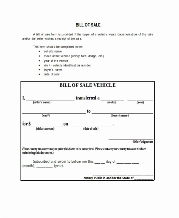 Standard Bill Of Sale form Fresh Bill Of Sale form In Word