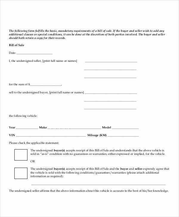 Standard Bill Of Sale form New 12 Sample Bill Of Sale forms In Pdf