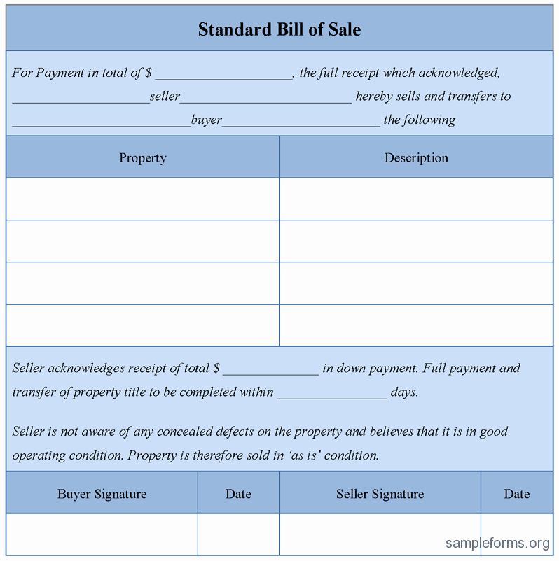 Standard Bill Of Sale form New Standard Bill Of Sale Sample forms