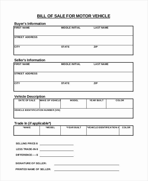 Standard Bill Of Sale form Unique Printable Blank Bill Of Sale Template 9 Free Word Pdf
