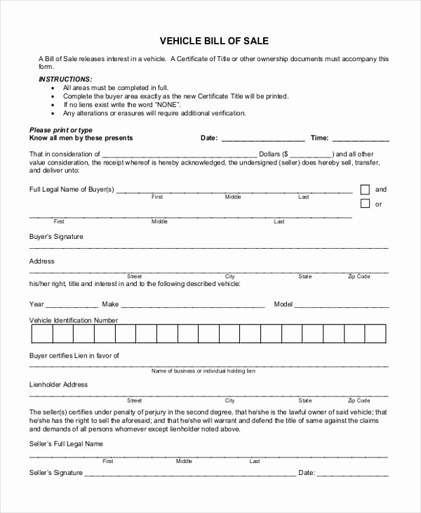 Standard Bill Of Sale Pdf Best Of Sample Bill Of Sale form for Vehicle 8 Free Documents
