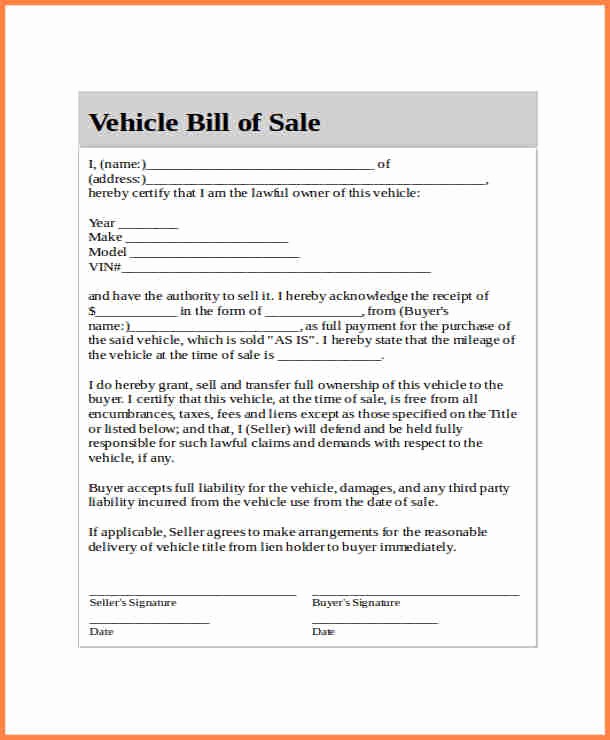 Standard Car Bill Of Sale Lovely 12 Standard Car Bill Of Sale