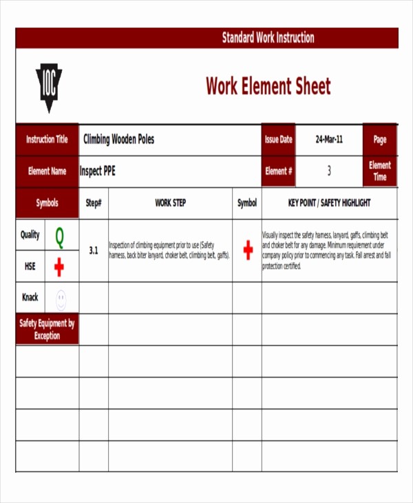 Standard Work Template for Office Unique 9 Work Instruction Templates Free Sample Example