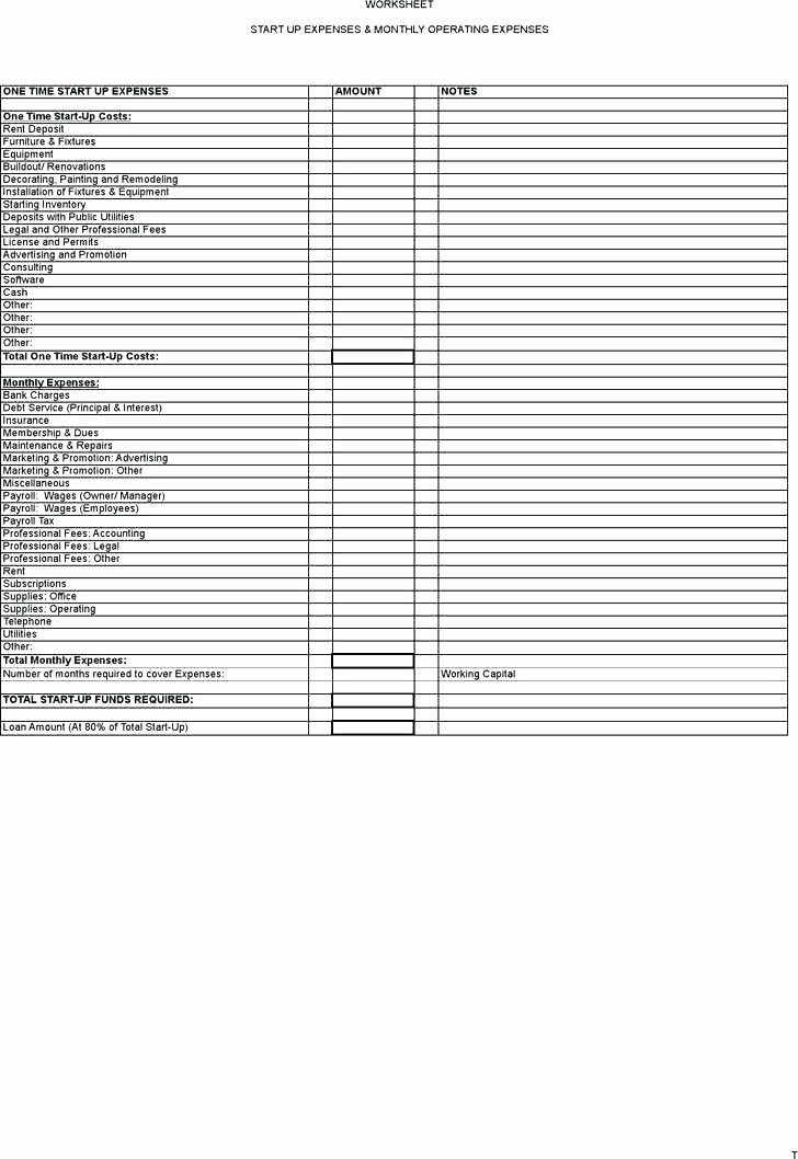 Startup Expenses and Capitalization Spreadsheet Fresh Start Up Capital Template Post Navigation Previous Start