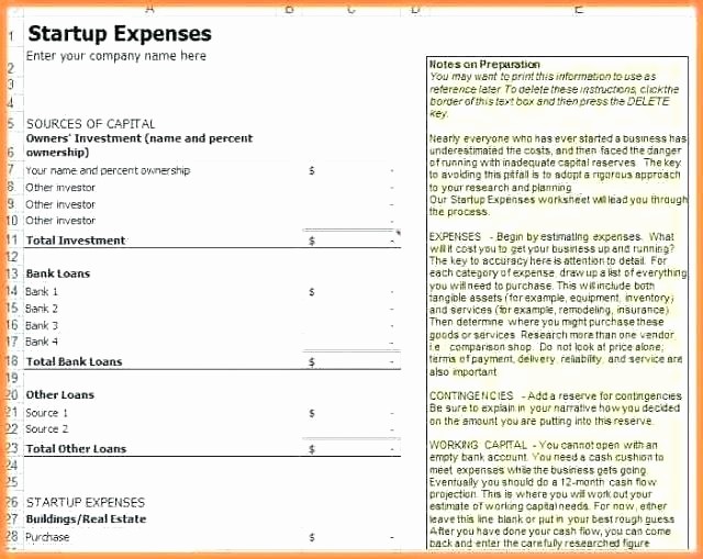 Startup Expenses and Capitalization Spreadsheet Lovely Startup Expenses Spreadsheet Business Startup Expenses