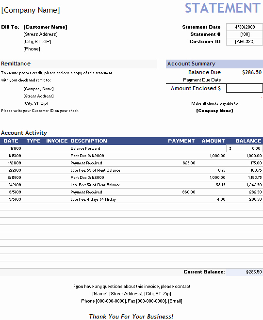 Statement Of Account Template Excel Awesome Free Billing Statement Template for Invoice Tracking