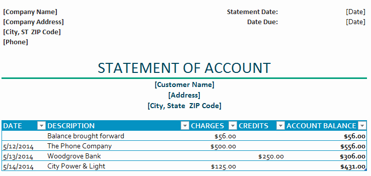 Statement Of Account Template Excel Beautiful Statement Of Account Template