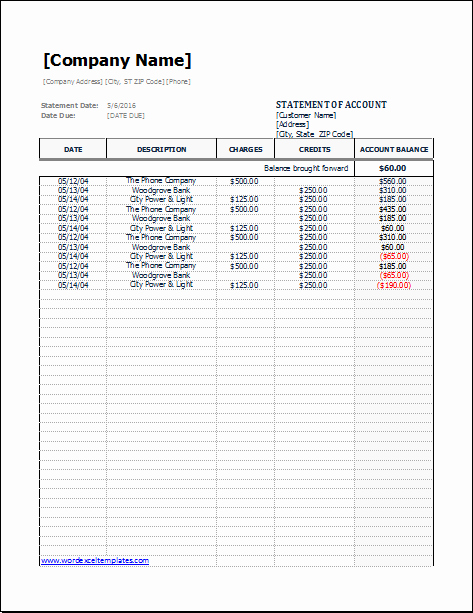 Statement Of Account Template Excel Luxury Statement Of Account Template