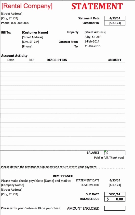 Statement Of Invoices Template Free Awesome Free Monthly Rent to Landlord Receipt Template