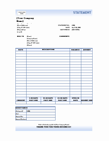 brilliant billing statement template and form design with blue gra nt
