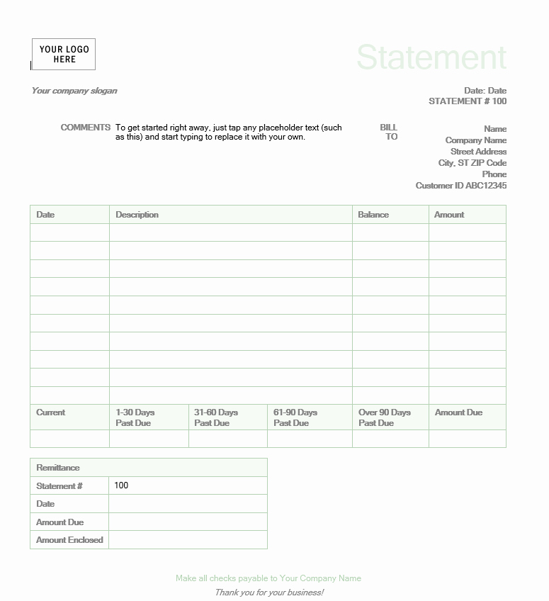 Statement Templates for Microsoft Word Lovely Billing Statement Template