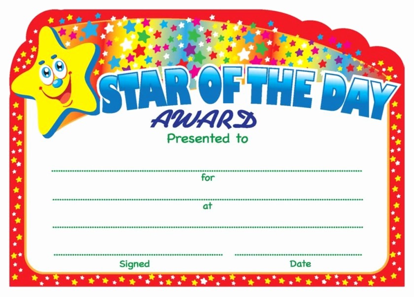 Student Of the Day Certificate New Star Of the Day Award Certificate