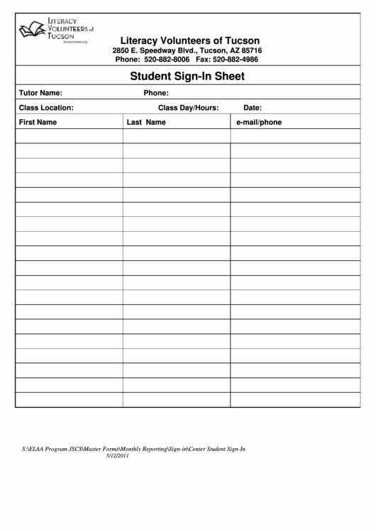 Student Sign In Sheet Pdf Awesome Student Sign In Sheet Template Printable Pdf