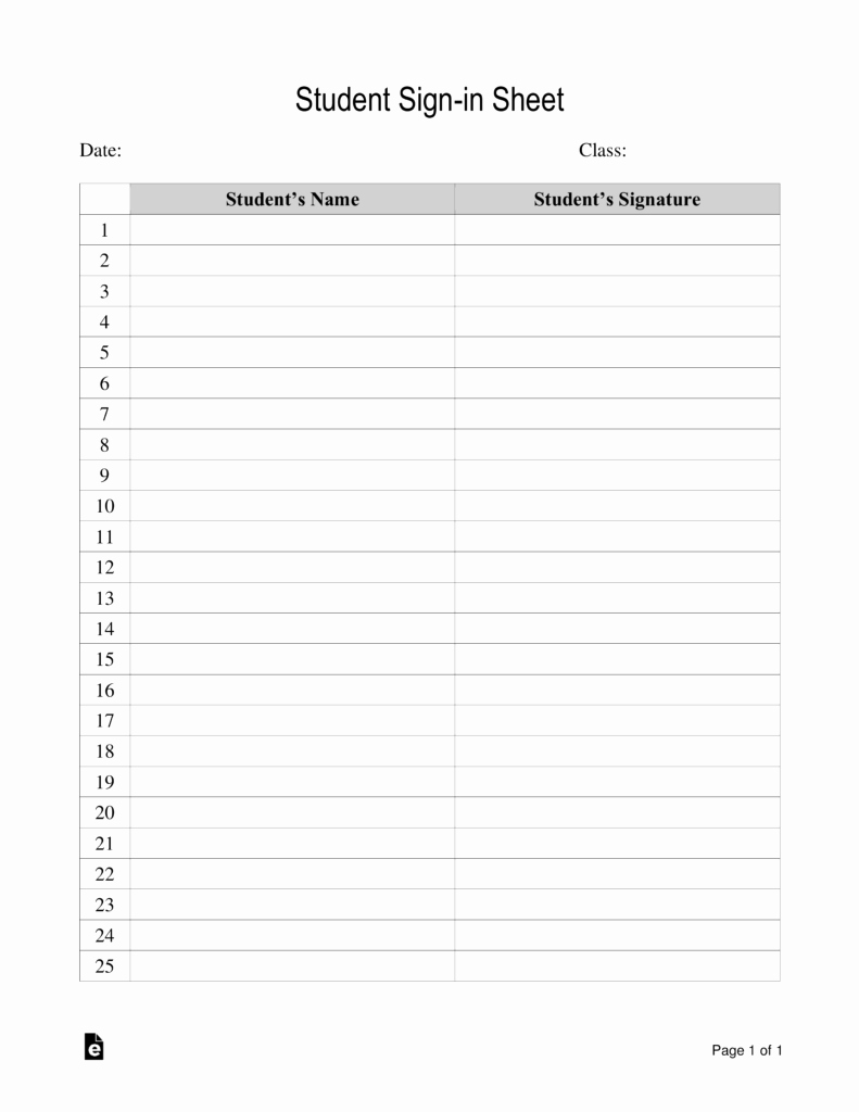 Student Sign In Sheet Pdf Fresh Student Sign In Sheet Template