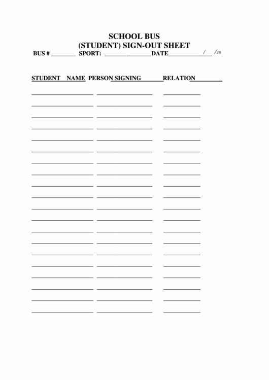 Student Sign In Sheet Pdf Lovely Fillable School Bus Student Sign Out Sheet Printable Pdf