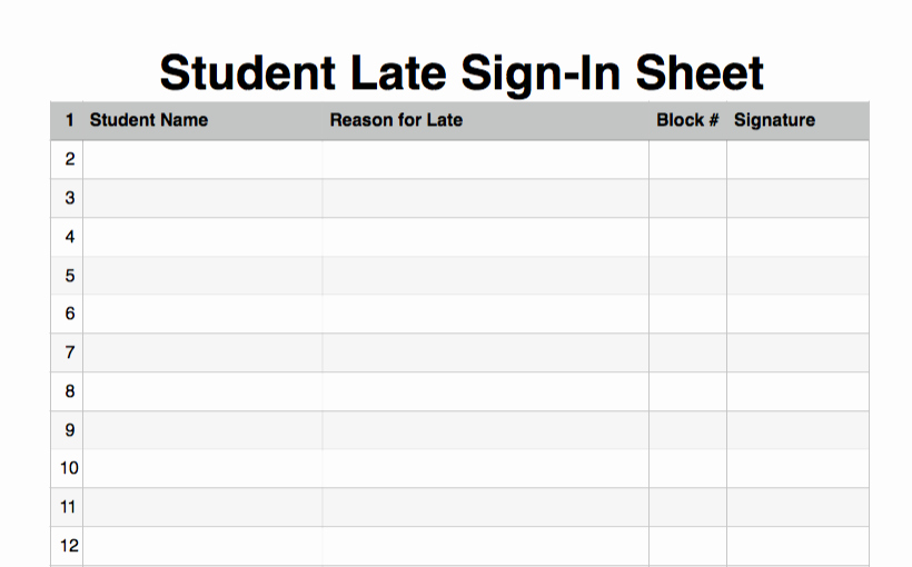 Student Sign In Sheet Template Elegant Student Late Sign In Sheet