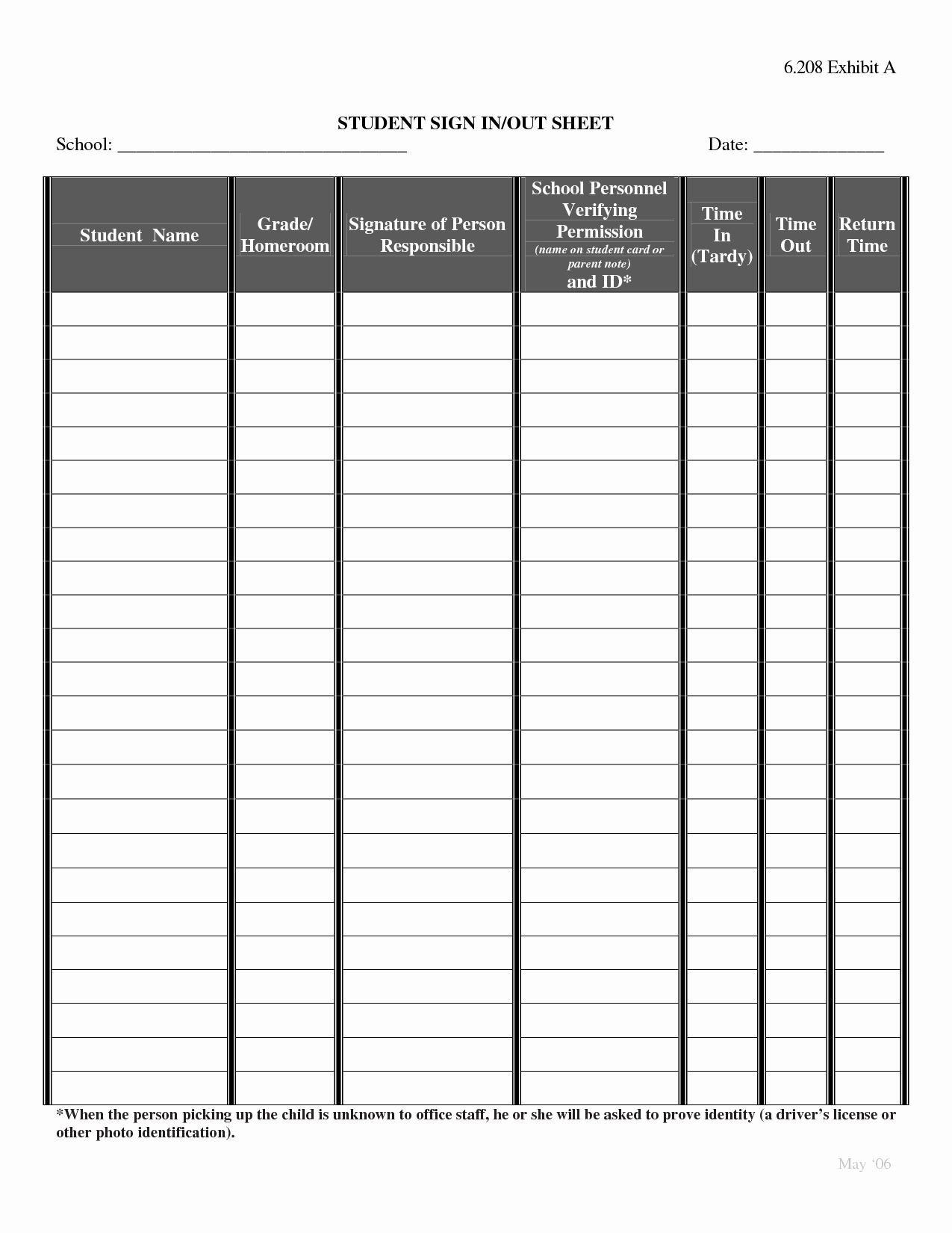 Student Sign In Sheet Template Inspirational Best S Of Parent Sign Out Sheet Template Parent