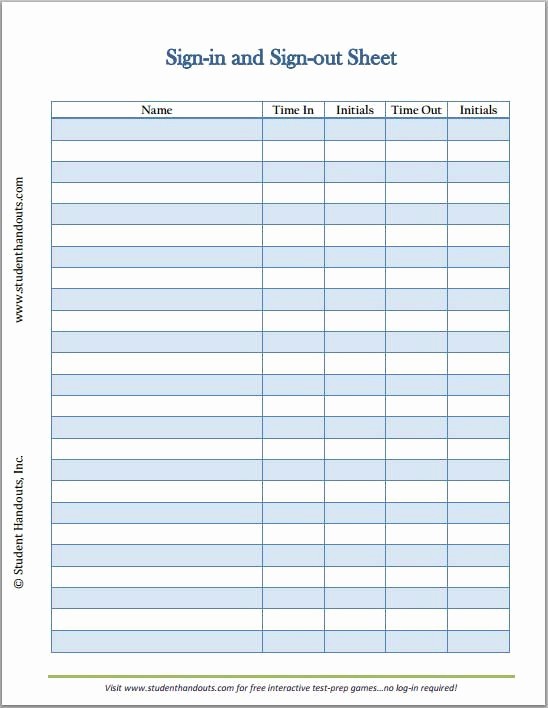 Student Sign In Sheet Template Lovely Template for Babysitter Parents Sign In Out Time Sheet