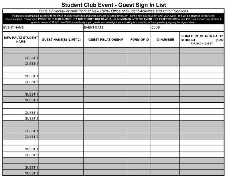 Student Sign In Sheet Template New Sign In Sheet Template