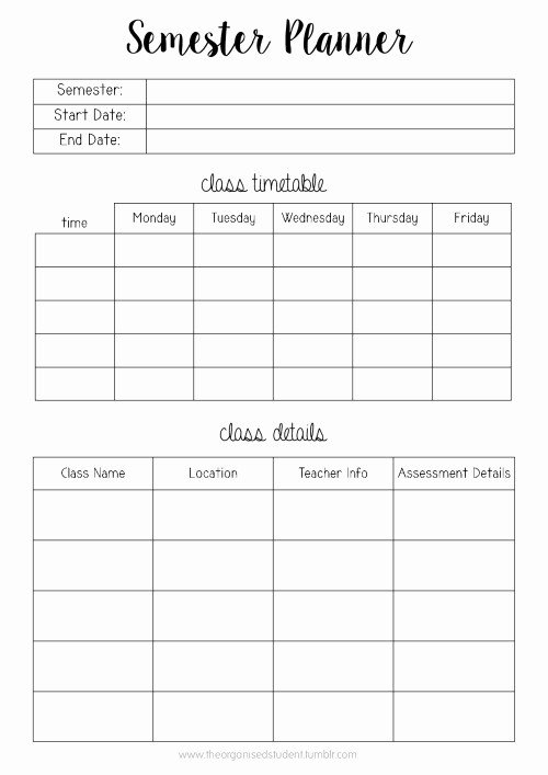 Study Plan Template for Students Inspirational College Semester Planner