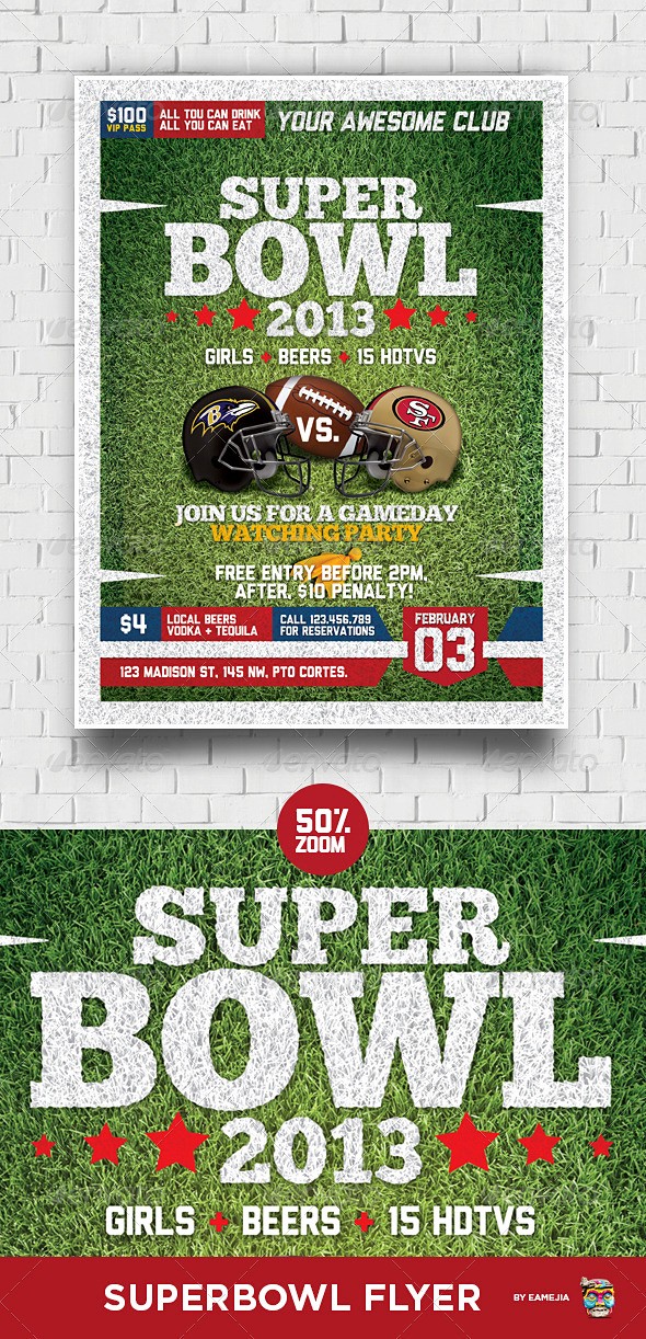 Super Bowl Party Flyer Template Awesome Super Ball Football Flyer