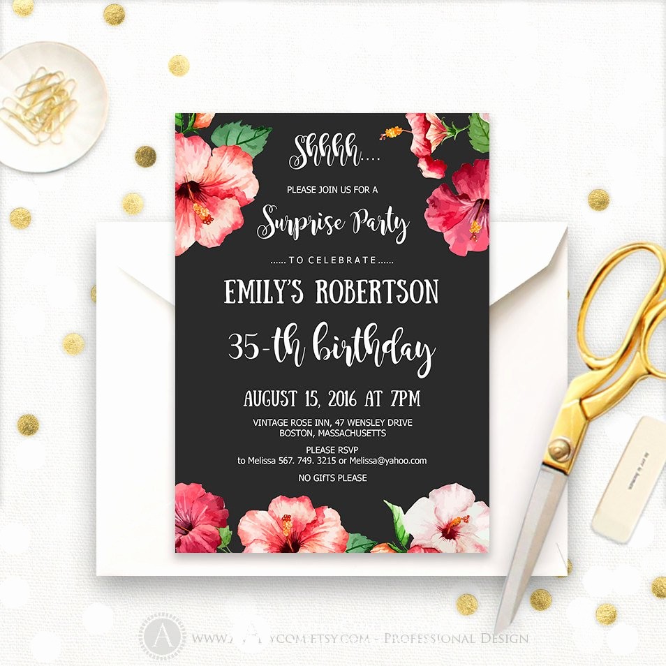 Surprise Birthday Party Invitation Template New Surprise Birthday Party Invitations Printable Hibiscus