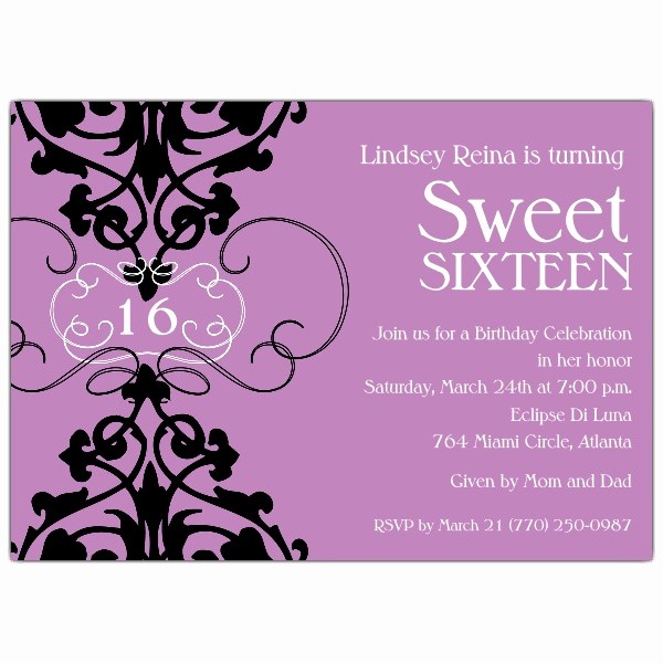Sweet 16 Guest List Template Unique Fleur Lavender Sweet 16 Invitations