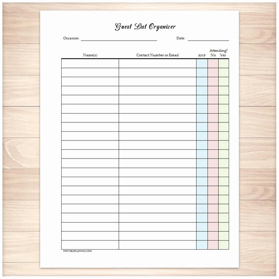 Sweet 16 Guest List Template Unique Printable Guest List Rsvp organizer Holiday or Occasion