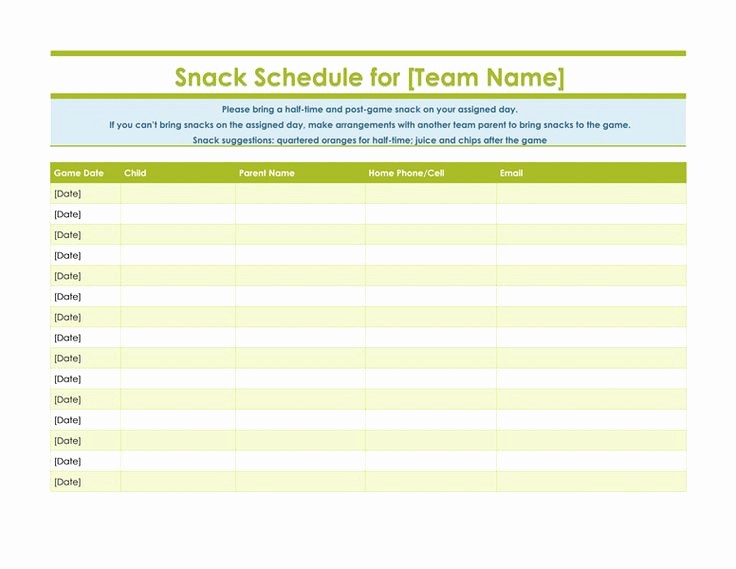 T Ball Snack Schedule Template Beautiful Printable Snack Sign Up Sheet soccer Field Day
