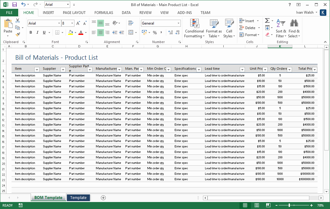 Table Of Contents Excel Template Best Of Bill Of Materials Templates • My software Templates