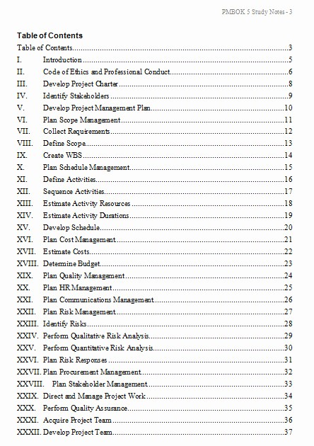 Table Of Contents Excel Template Inspirational Pmp Memorizing the 47 Processes