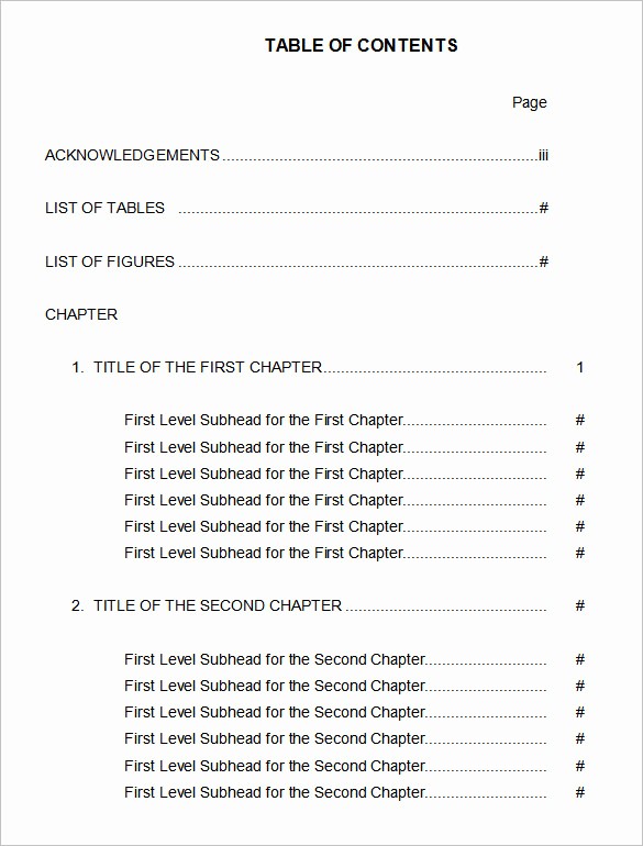 Table Of Contents Sample Page Awesome 22 Table Of Contents – Pdf Doc