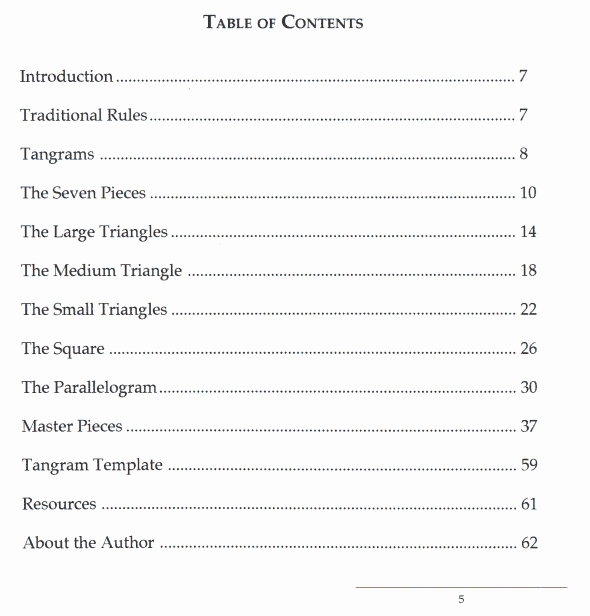 Table Of Contents Sample Page Elegant Sample Pages Of Tangrams the Magnificent Seven Piece